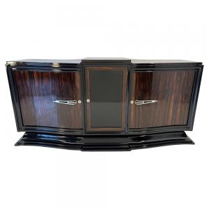 Credenza Francese Art Deco in Macassar e lacca Nera, 1930s